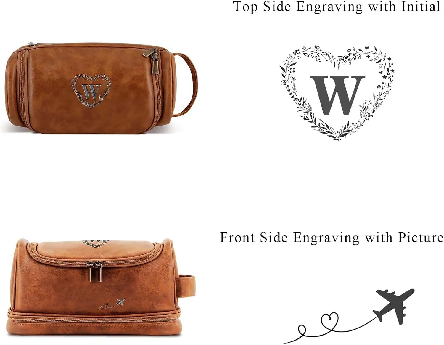 Personalized Leather Toiletry Bag with Hook Custom Large Capacity PU Leather Dopp Kit Handcrafted Travel Bag For Husband Boyfriend Dad Birthday Anniversary Wedding Groomsmen Gifts