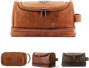 Personalized Leather Toiletry Bag with Hook Custom Large Capacity PU Leather Dopp Kit Handcrafted Travel Bag For Husband Boyfriend Dad Birthday Anniversary Wedding Groomsmen Gifts