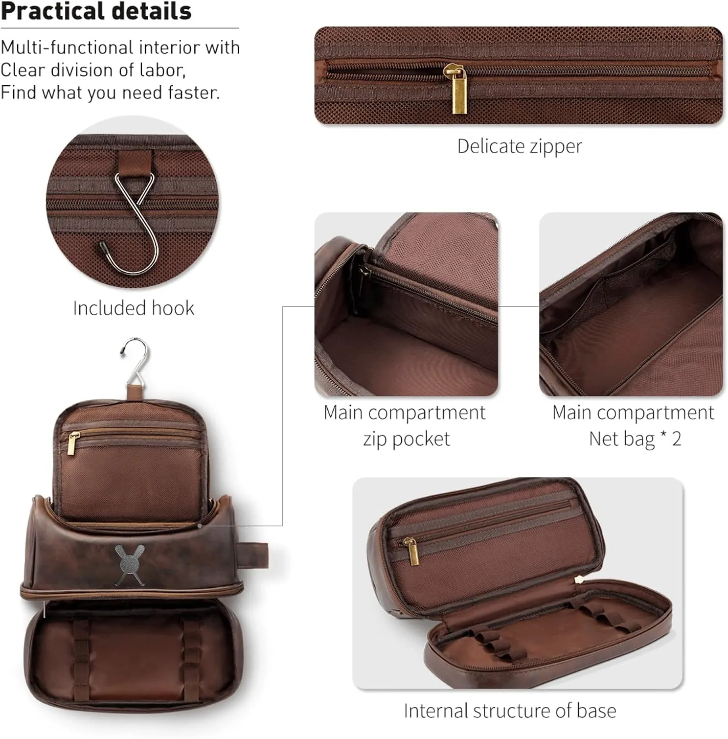 Personalized Leather Toiletry Bag with Hook Custom Large Capacity PU Leather Dopp Kit Handcrafted Travel Bag For Husband Boyfriend Dad Birthday Anniversary Wedding Groomsmen Gifts