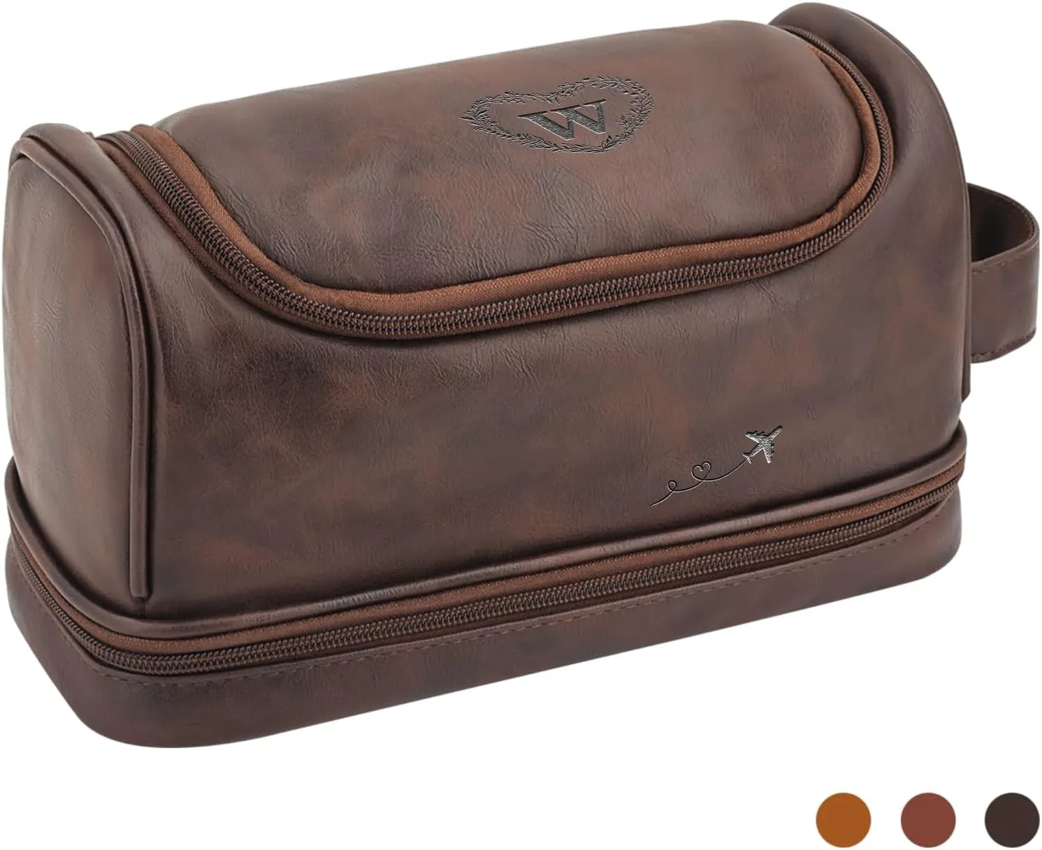 Personalized Leather Toiletry Bag with Hook Custom Large Capacity PU Leather Dopp Kit Handcrafted Travel Bag For Husband Boyfriend Dad Birthday Anniversary Wedding Groomsmen Gifts