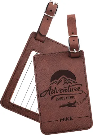 Personalized Luggage Tags with Strap   Name ID Card, 9 Colors, Leatherette Cruise Ship Accessories for Honeymoon, Gifts for Travelers, Custom Luggage Tag - Dark Brown
