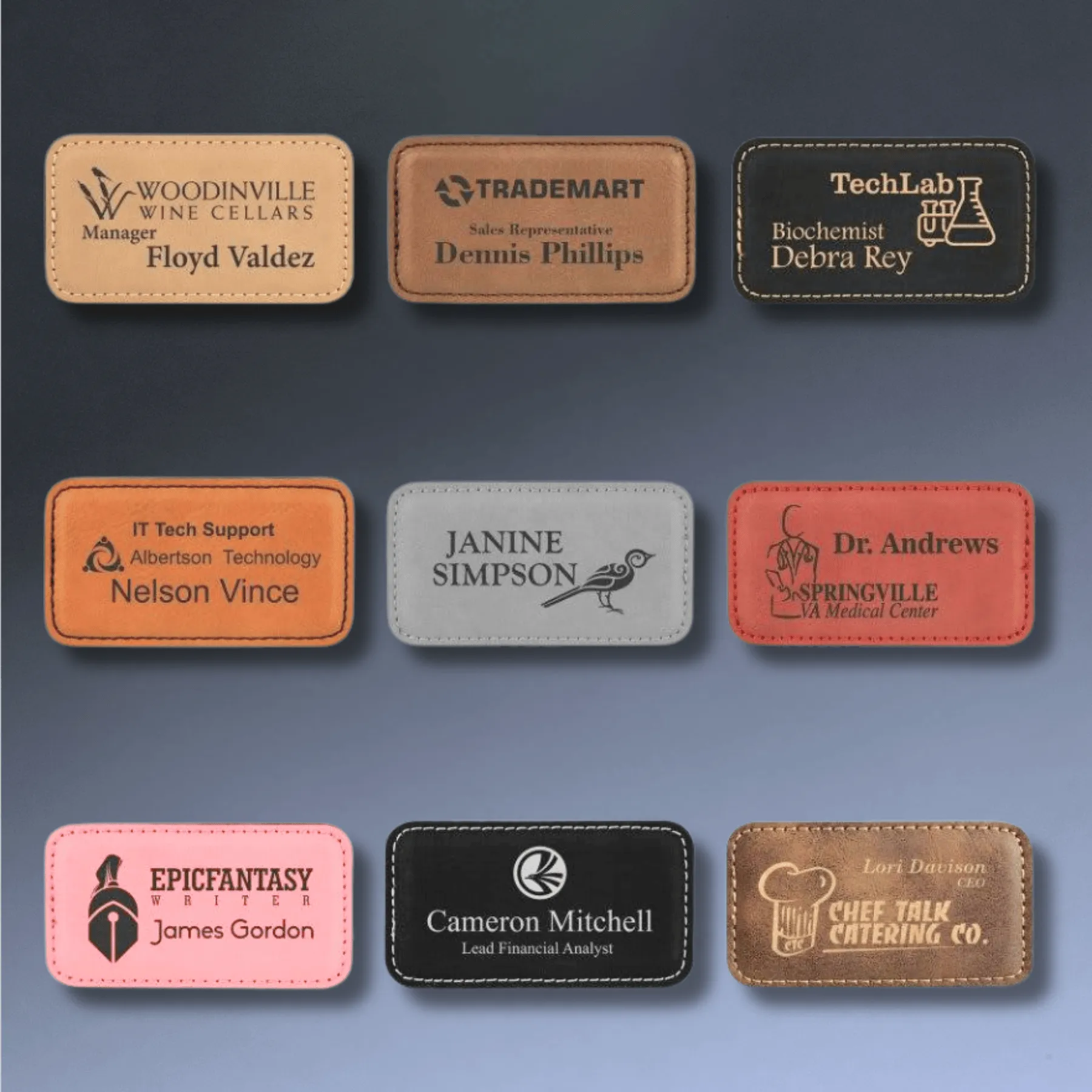 Personalized Magnetic Name Badges in Leatherette Colors