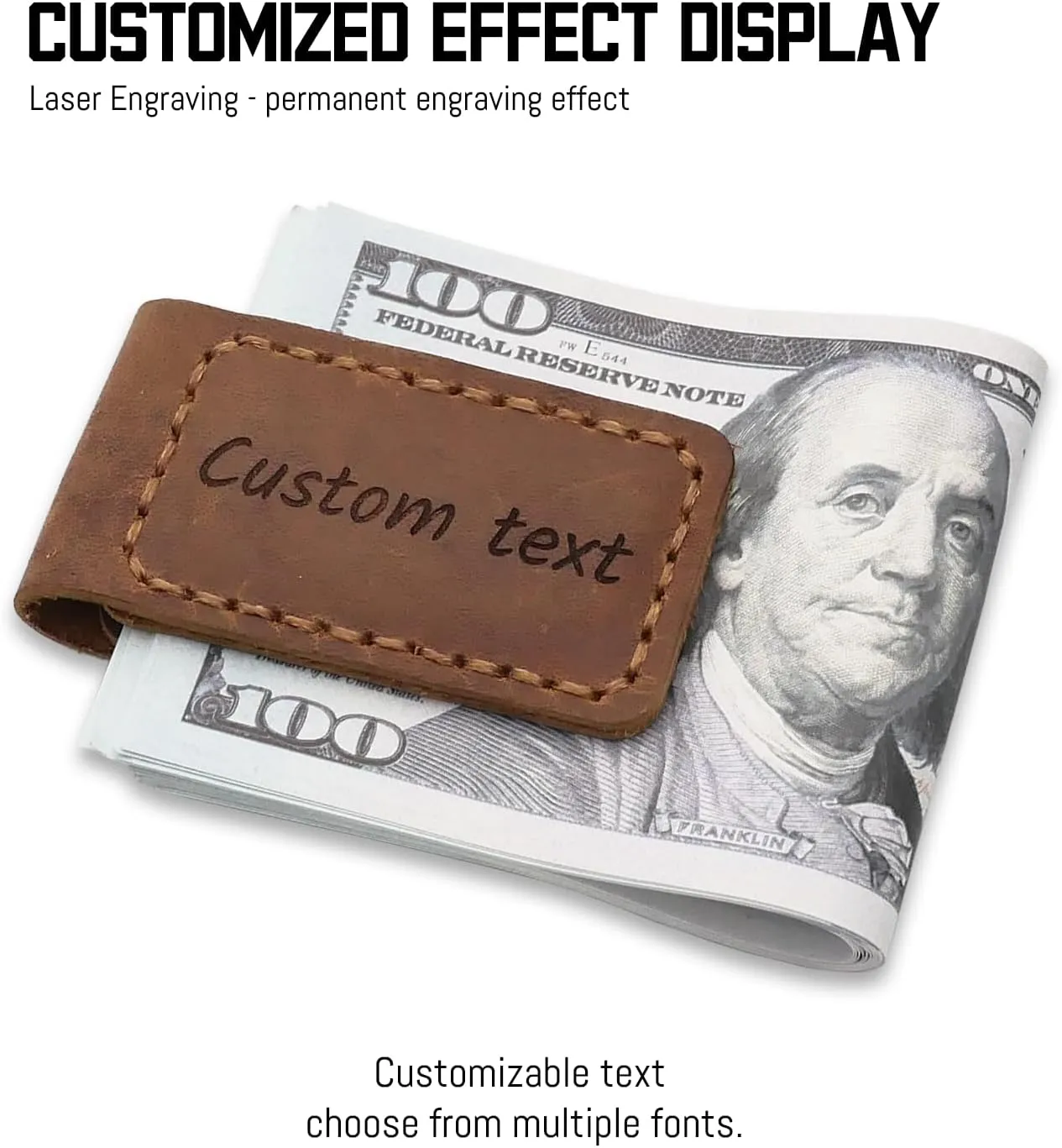 Personalized Money Clip, Custom Leather Engraved with Magnetic Closure, Handmade Customized Monogrammed Money Clip for Men