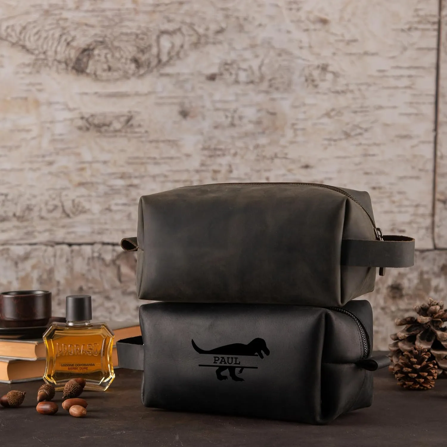 Personalized Premium Genuine Leather Dopp Kit for Men - Handcrafted Toiletry Travel Bag with Monogram Option - Gift for Groomsmen, Father's Day, Anniversary, Wedding Gift for Groomsmen - Black