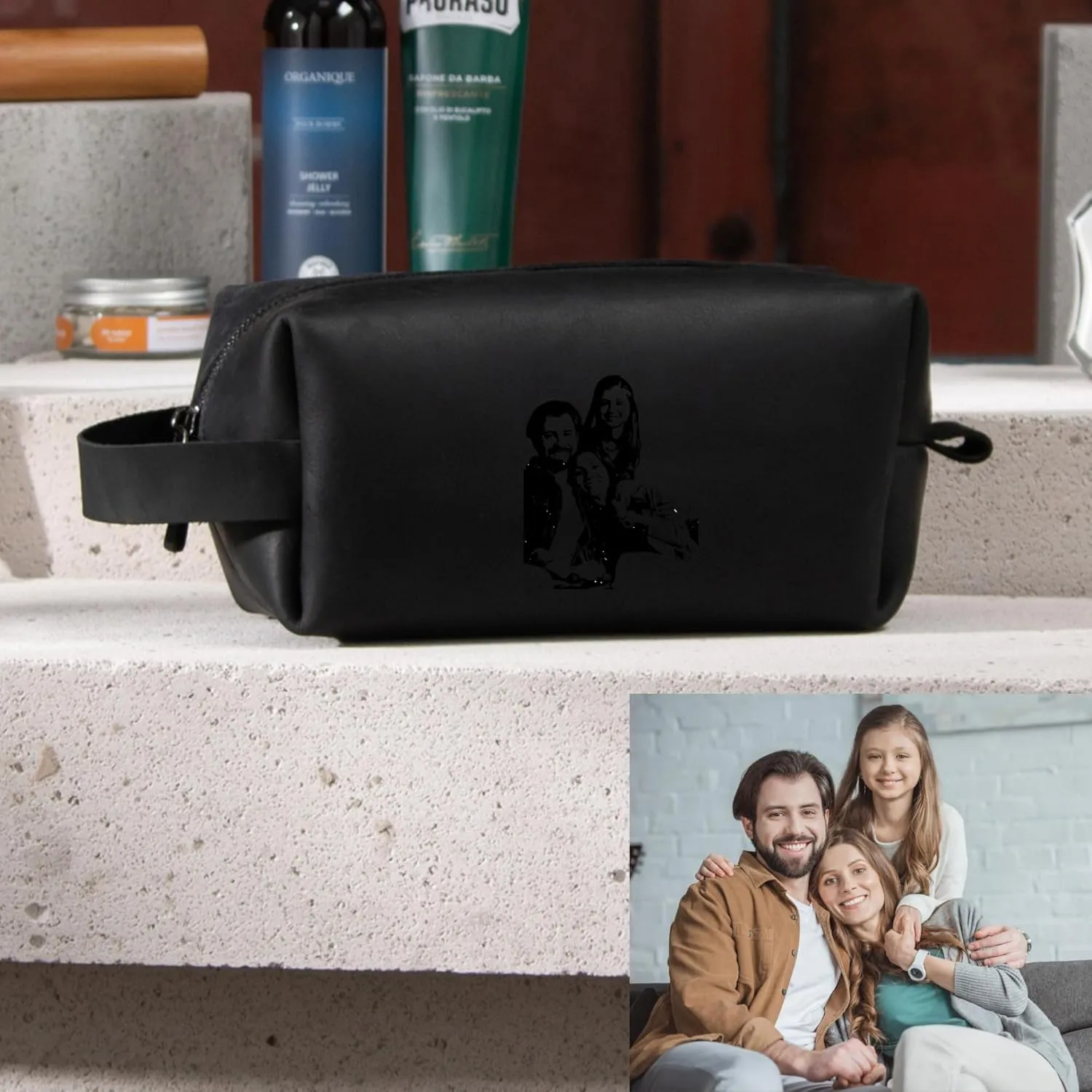 Personalized Premium Genuine Leather Dopp Kit for Men - Handcrafted Toiletry Travel Bag with Monogram Option - Gift for Groomsmen, Father's Day, Anniversary, Wedding Gift for Groomsmen - Black