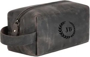 Personalized Premium Genuine Leather Dopp Kit for Men - Handcrafted Toiletry Travel Bag with Monogram Option - Gift for Groomsmen, Father's Day, Anniversary, Wedding Gift for Groomsmen - Gray