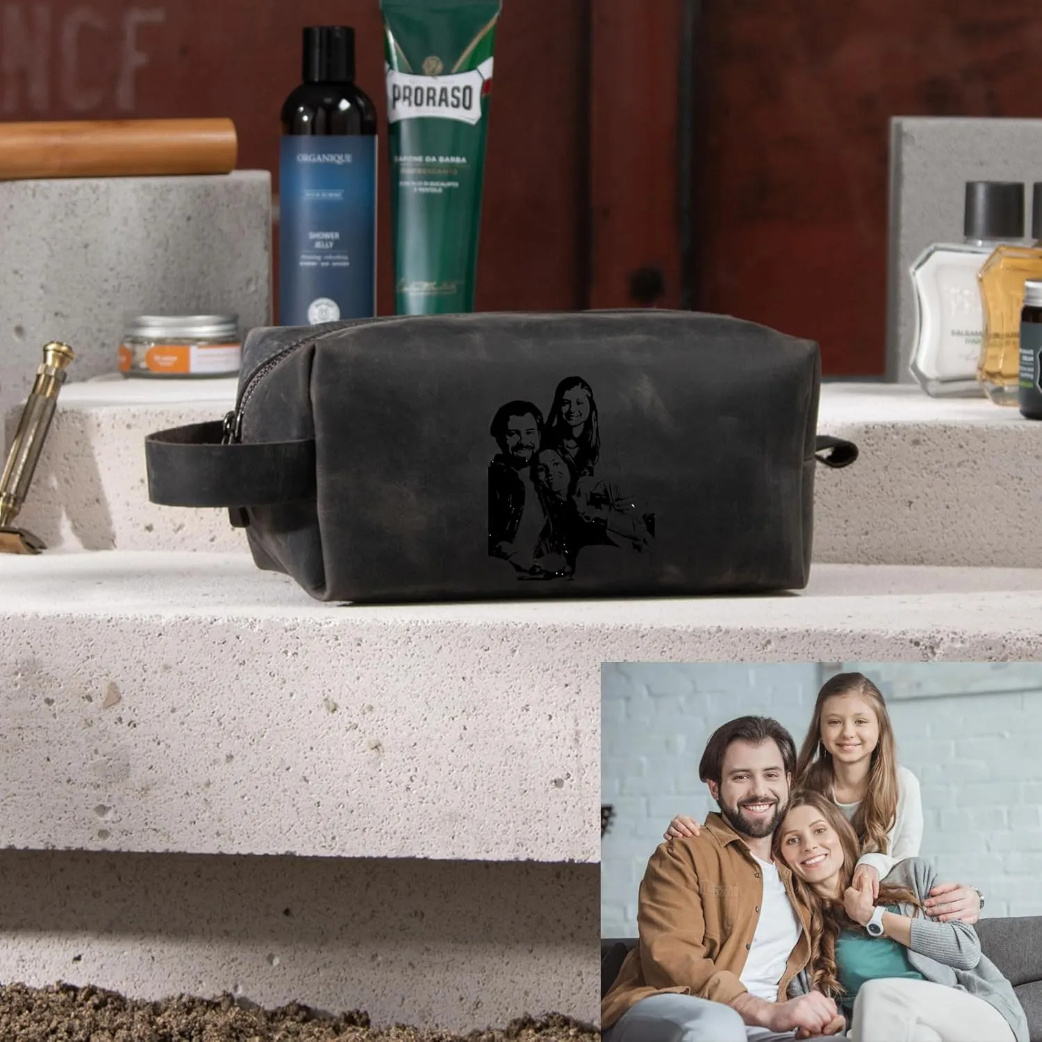 Personalized Premium Genuine Leather Dopp Kit for Men - Handcrafted Toiletry Travel Bag with Monogram Option - Gift for Groomsmen, Father's Day, Anniversary, Wedding Gift for Groomsmen - Gray