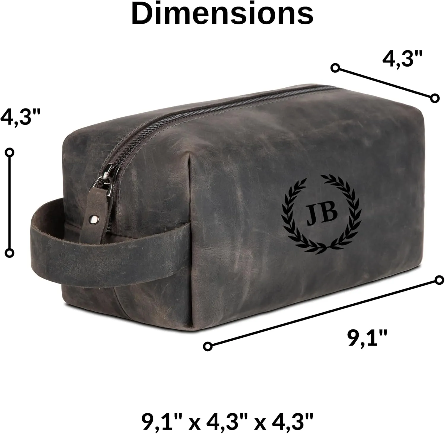 Personalized Premium Genuine Leather Dopp Kit for Men - Handcrafted Toiletry Travel Bag with Monogram Option - Gift for Groomsmen, Father's Day, Anniversary, Wedding Gift for Groomsmen - Gray