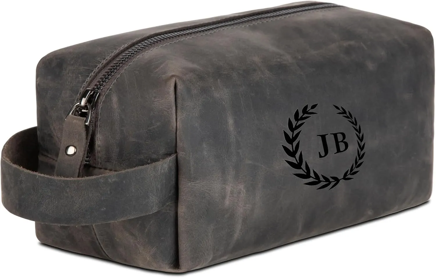 Personalized Premium Genuine Leather Dopp Kit for Men - Handcrafted Toiletry Travel Bag with Monogram Option - Gift for Groomsmen, Father's Day, Anniversary, Wedding Gift for Groomsmen - Gray