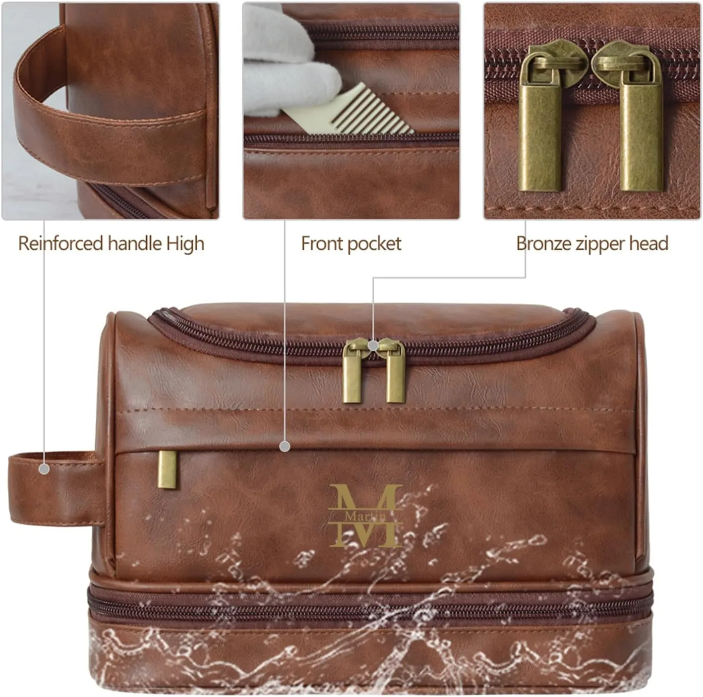 Personalized Toiletry Bag for Men and Women Leather Toiletry Organizer Shaving Dopp Kit Travel Bathroom Bag Cosmetic Pouch