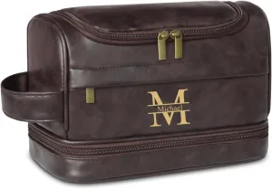 Personalized Toiletry Bag for Men and Women Leather Toiletry Organizer Shaving Dopp Kit Travel Bathroom Bag Cosmetic Pouch
