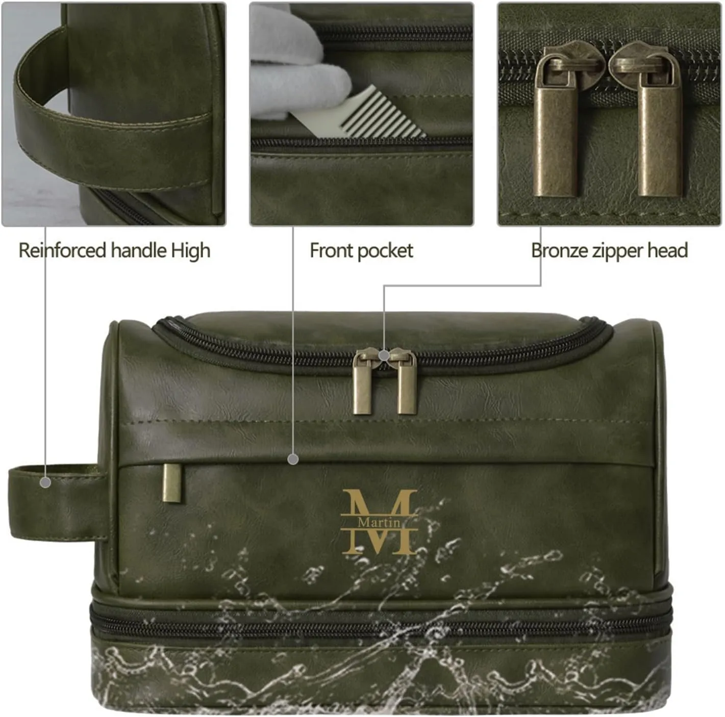 Personalized Toiletry Bag for Men and Women Leather Toiletry Organizer Shaving Dopp Kit Travel Bathroom Bag Cosmetic Pouch