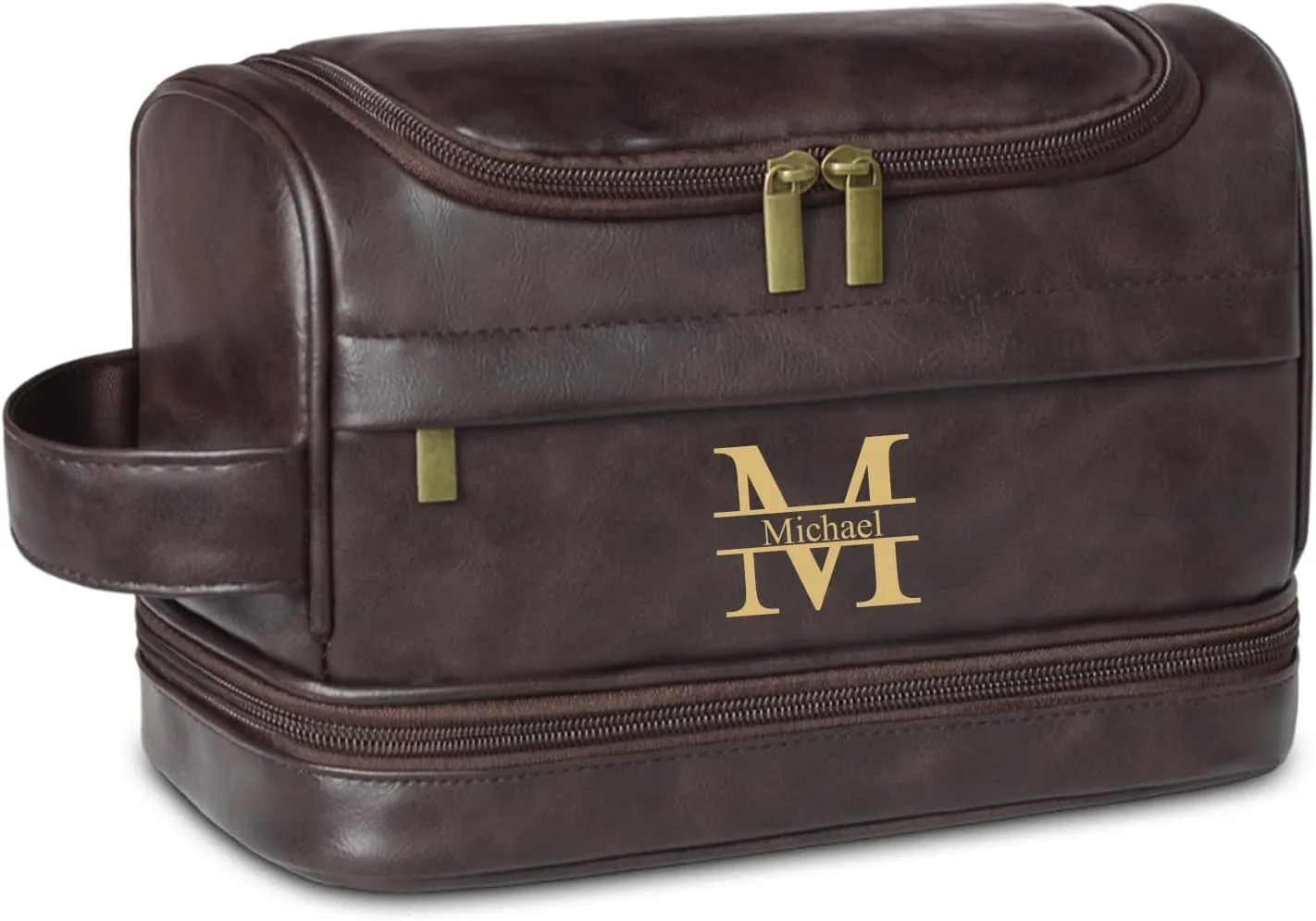 Personalized Toiletry Bag for Men and Women Leather Toiletry Organizer Shaving Dopp Kit Travel Bathroom Bag Cosmetic Pouch