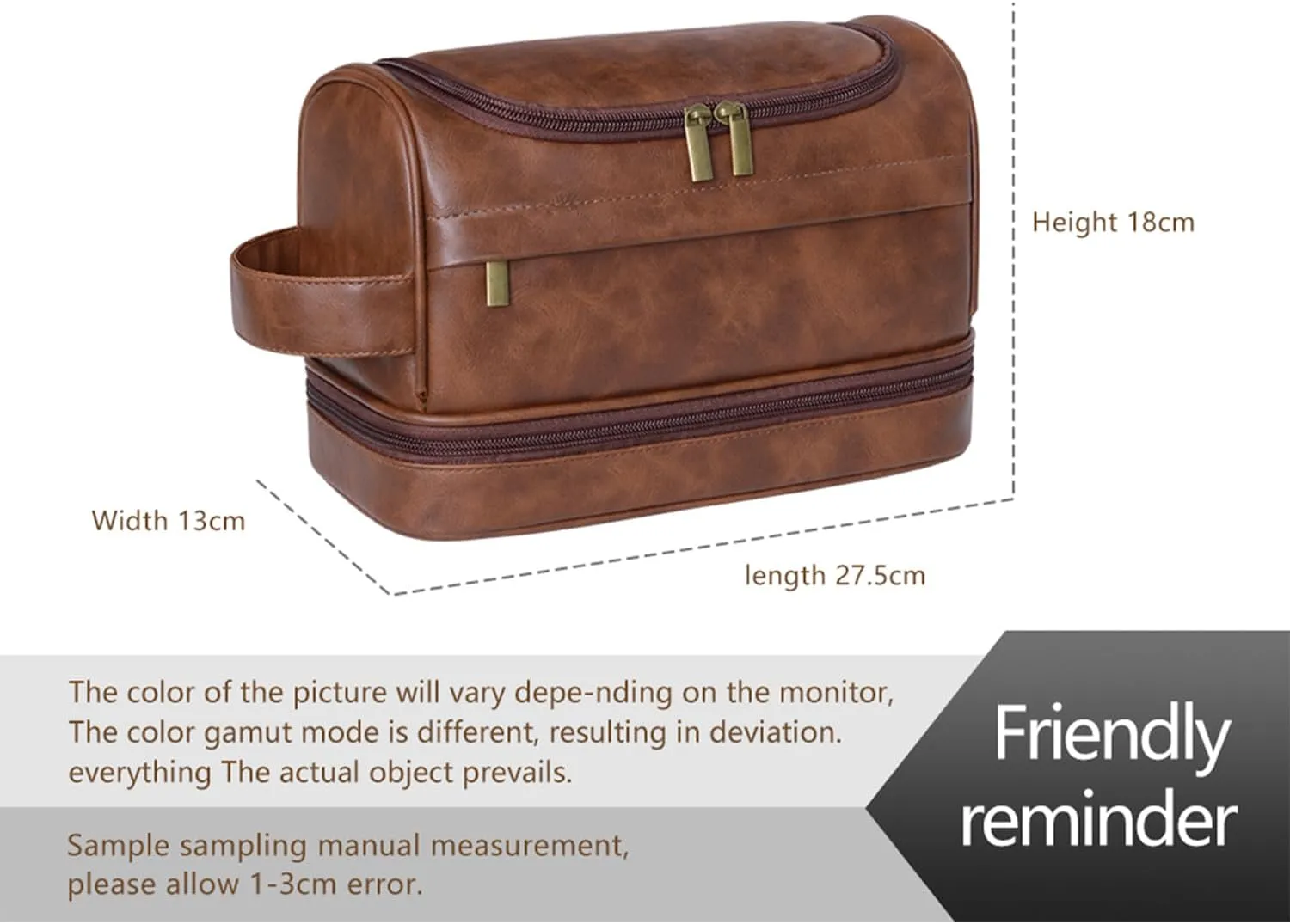 Personalized Toiletry Bag for Men and Women Leather Toiletry Organizer Shaving Dopp Kit Travel Bathroom Bag Cosmetic Pouch（ReddishBrown）