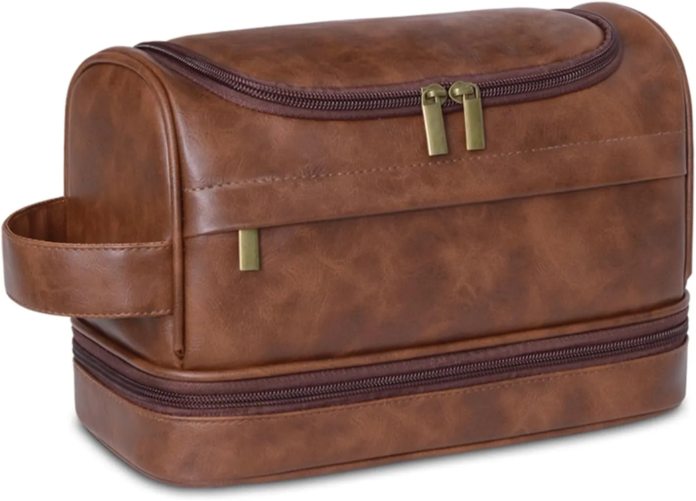 Personalized Toiletry Bag for Men and Women Leather Toiletry Organizer Shaving Dopp Kit Travel Bathroom Bag Cosmetic Pouch（ReddishBrown）