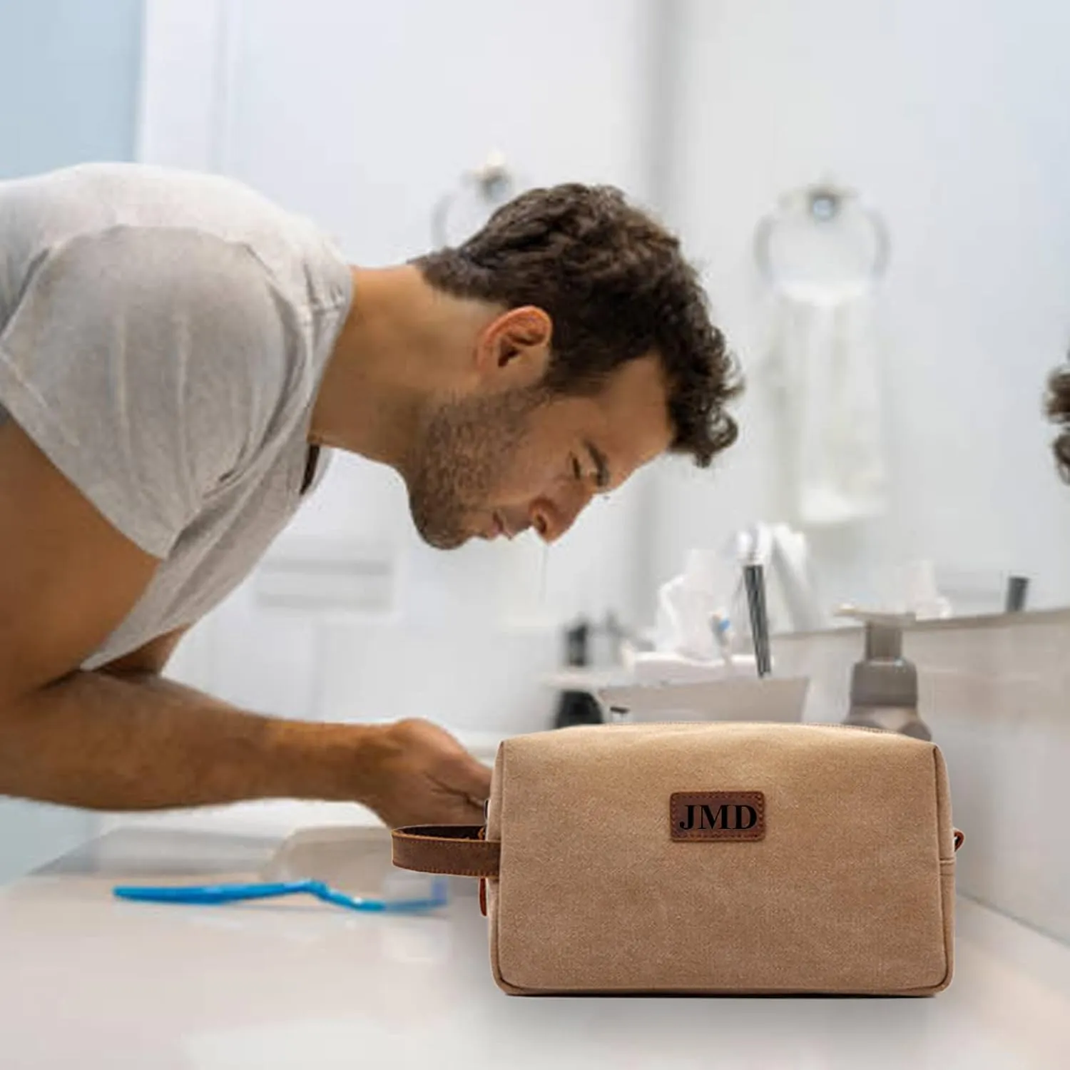 Personalized Toiletry Bag for Men, Custom Laser Engraved Canvas Shaving Dopp Kit Toiletry Bag Leather Canvas Dopp Kit For Travel, Gift for Christmas, Husband, Father, Groomsmen Gifts