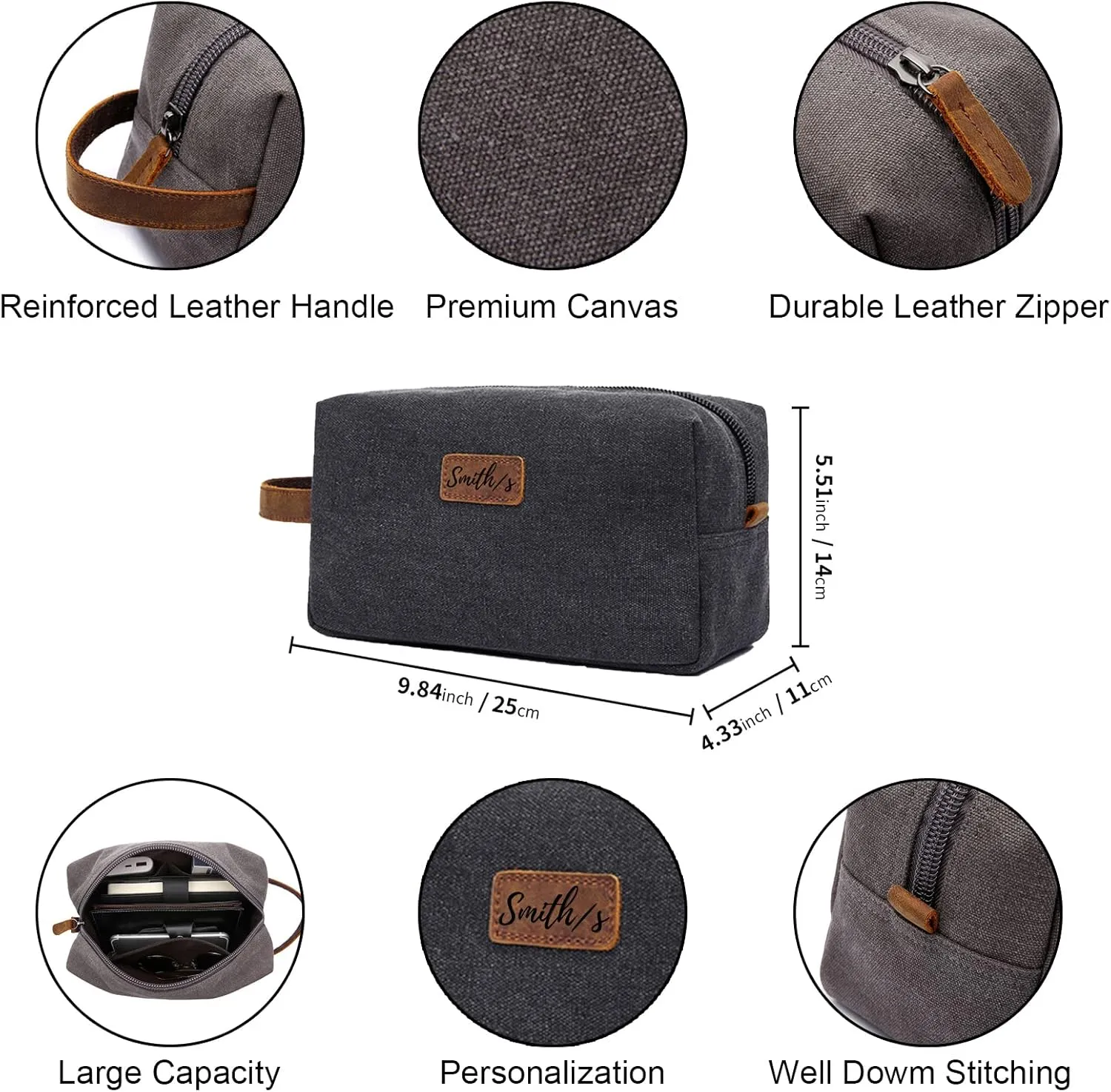 Personalized Toiletry Bag for Men, Custom Laser Engraved Canvas Shaving Dopp Kit Toiletry Bag Leather Canvas Dopp Kit For Travel, Gift for Christmas, Husband, Father, Groomsmen Gifts