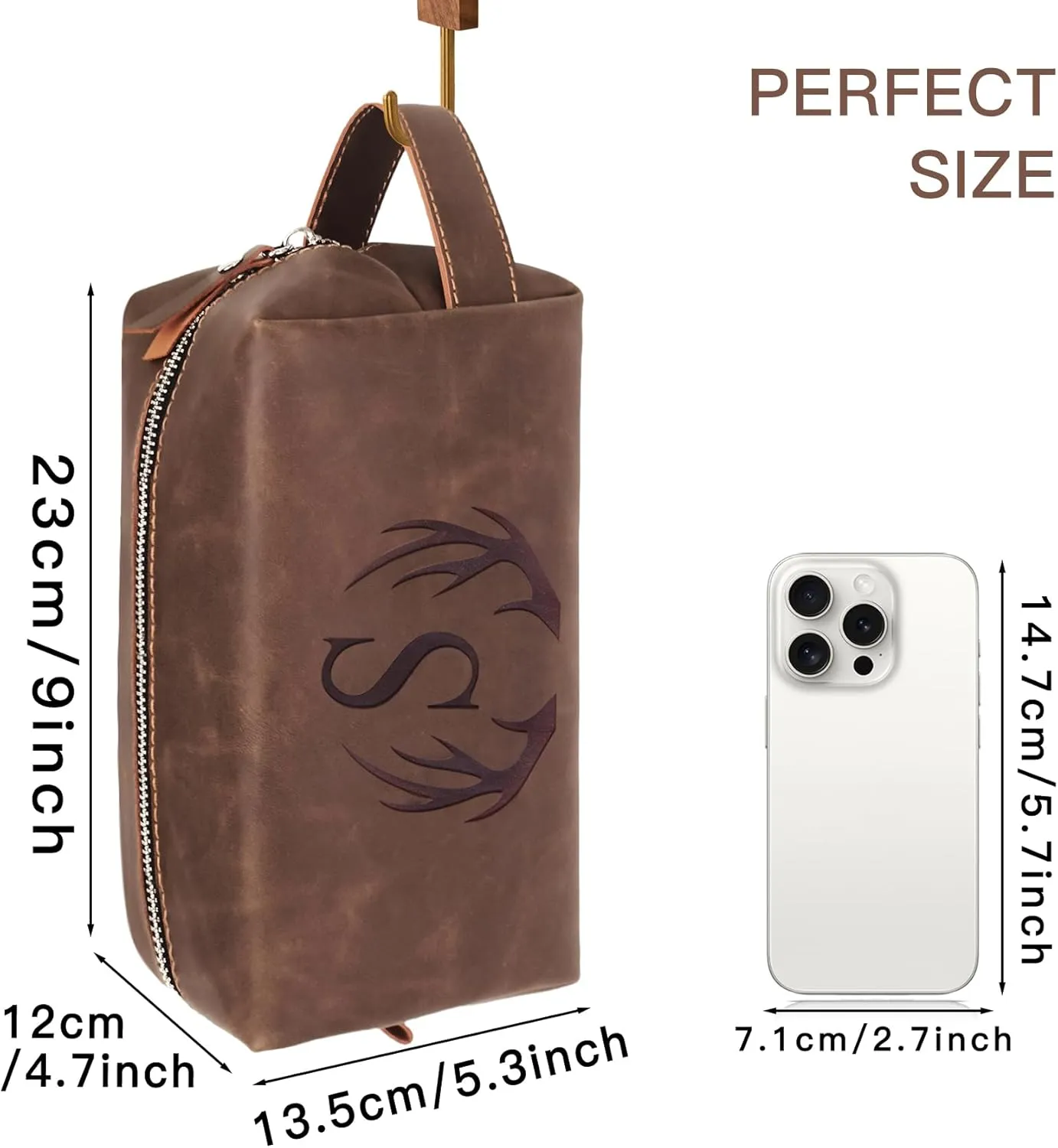 Personalized Toiletry Bag for Men Engraved Initial Cool Gifts for Dad Husband Boyfriend Grandpa Son PU Leather Waterproof Shaving Bag for Toiletries Accessories Travel Essentials (A)