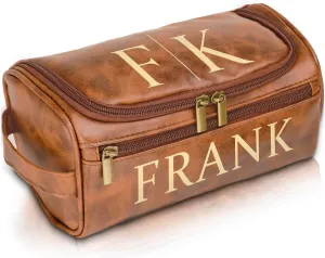 Personalized Toiletry Bag for Men, Engraved Name & Text, Custom Leather Travel Dopp Kit, Gifts for Dad, Christmas, Birthday, Wedding, Anniversary, Husband, Grandpa, Lover