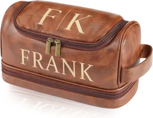 Personalized Toiletry Bag for Men, Gifts for Men, Engraved Name & Text, Custom Leather Travel Dopp Kit, Gifts for Dad, Christmas, Birthday, Husband, Grandpa, Lover