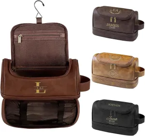 Personalized Toiletry Bag for Men PU Leather Men's Toiletry Bag for Traveling, Father's Day Gifts for Men, Dad, Engraved with Pattern & Text, Gift for Christmas, Birthday, Husband, Grandpa, Lover