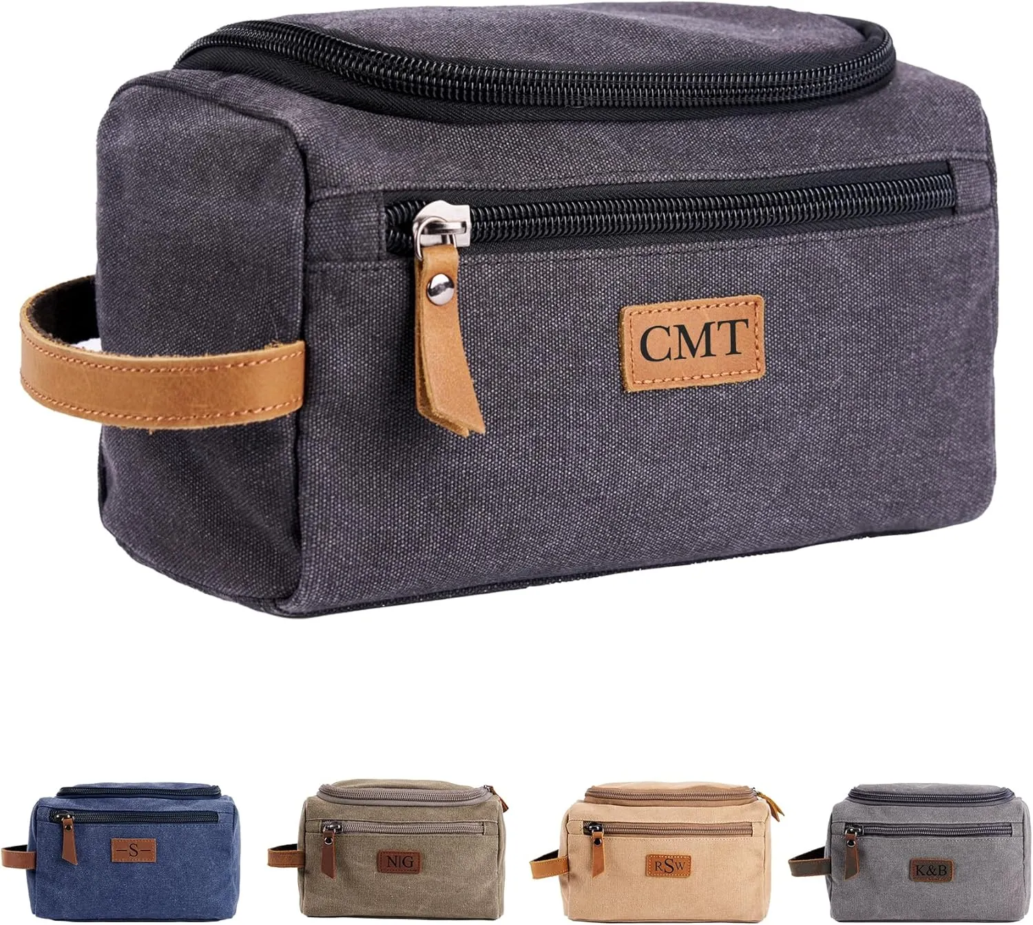 Personalized Travel Toiletry Bag - Double Layer Reinforced Handle,Canvas Water Resistant Shaving Bag,Dopp Kit,Travel Essentials for Men,Groomsmen Gifts