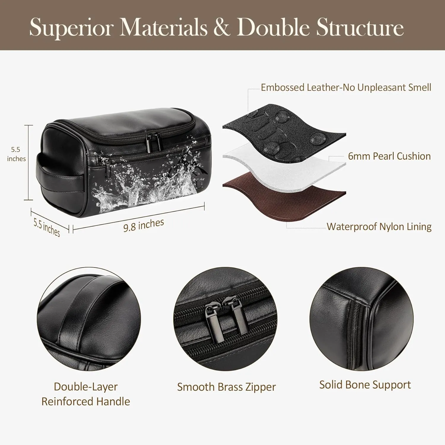Personalized Travel Toiletry Bag - Double Layer Reinforced Handle,Smooth Brass Zipper Hanging Dopp Kit,3 Compartments,Travel Accessories,Mens Gifts