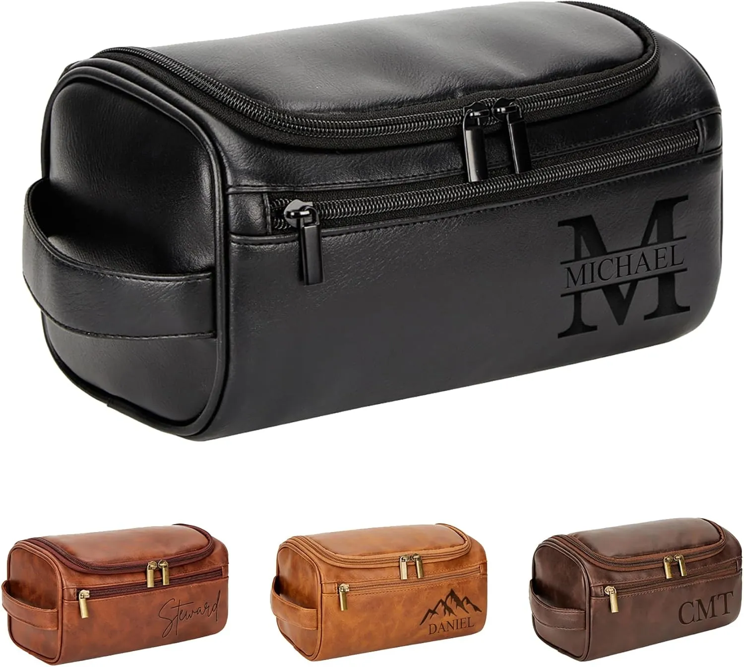 Personalized Travel Toiletry Bag - Double Layer Reinforced Handle,Smooth Brass Zipper Hanging Dopp Kit,3 Compartments,Travel Accessories,Mens Gifts