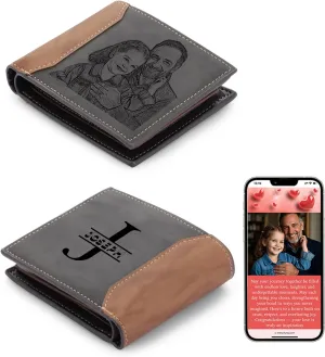 Personalized Wallet for Men – Custom Engraved Leather Wallet with NFC Smart Album – Store Photos & Engrave Name/Text – Unique Gift for Husband, Boyfriend, Dad (Black Grey)