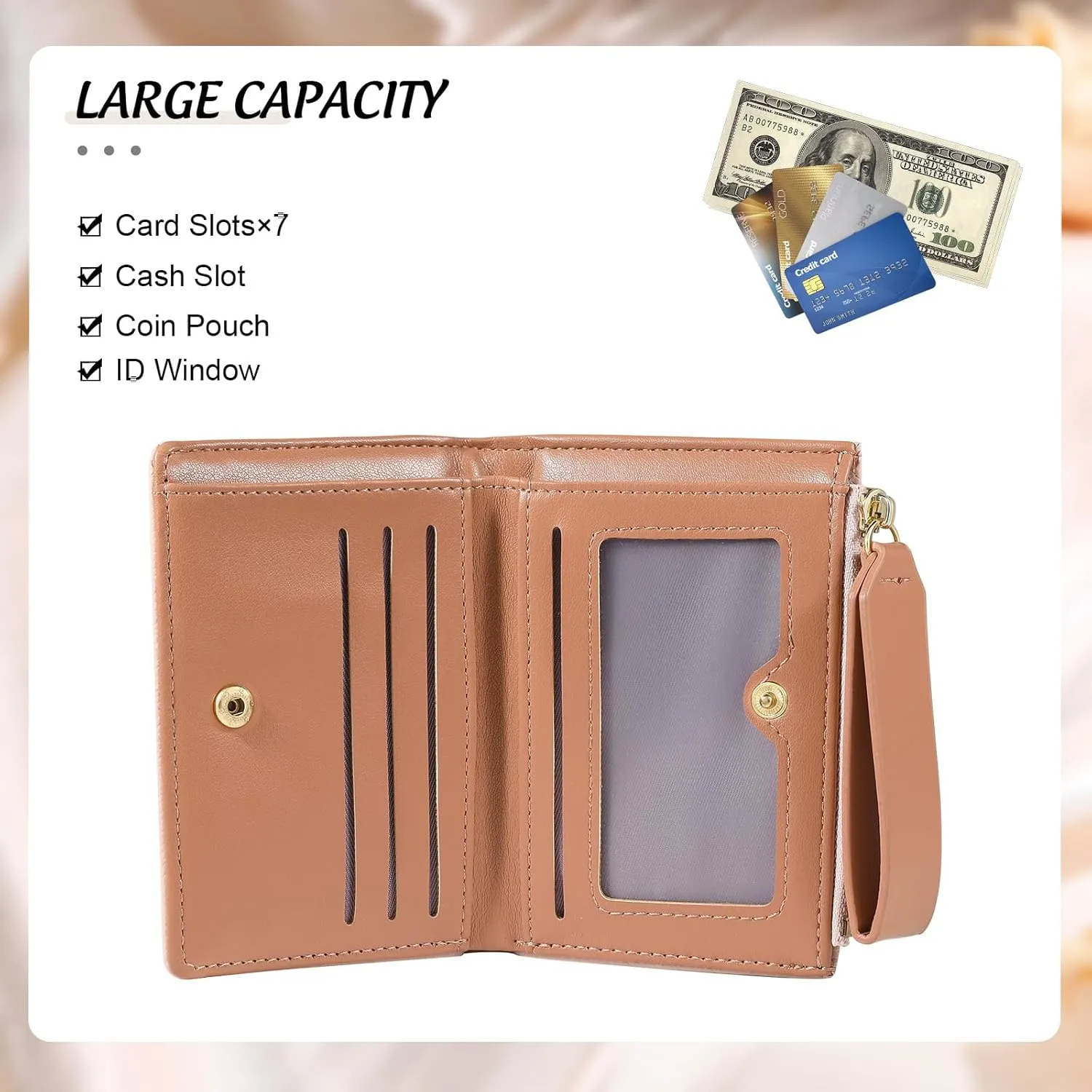 Personalized Womens Wallets with Photo Name Ladies Wallet: Custom Wallet for Women - Leather Minimalist Womens Wallet Birthday Christmas Valentines Gift (Style A, Pink)