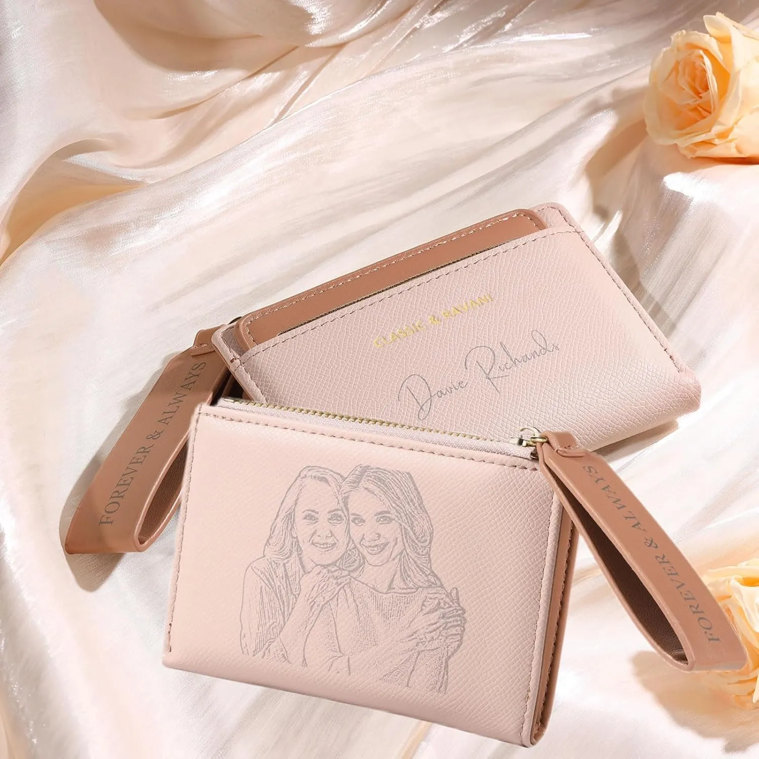Personalized Womens Wallets with Photo Name Ladies Wallet: Custom Wallet for Women - Leather Minimalist Womens Wallet Birthday Christmas Valentines Gift (Style A, Pink)