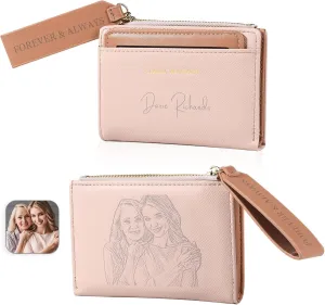 Personalized Womens Wallets with Photo Name Ladies Wallet: Custom Wallet for Women - Leather Minimalist Womens Wallet Birthday Christmas Valentines Gift (Style A, Pink)