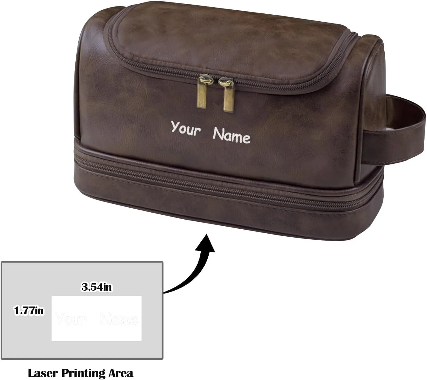 Personalized Yourself Makeup Bag Custom Your Name Toiletry Bag for men woman Cosmetic Travel Waterproof PU Bag Front Custom For Travel camping backpacking-Dark Brown