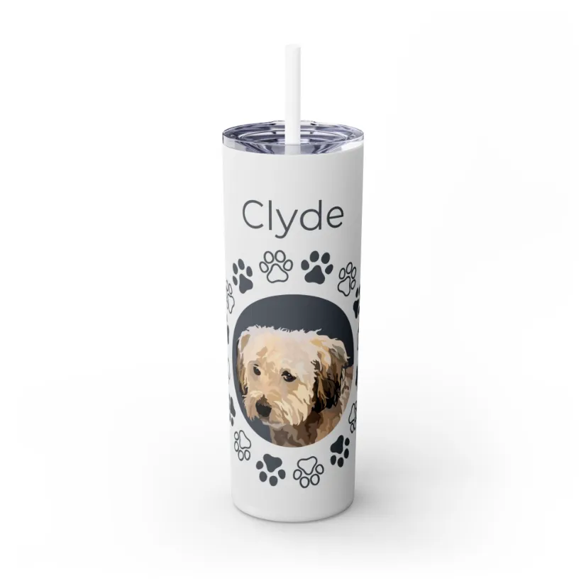 Pet Portrait Tumbler | Skinny Tumbler with Straw, 20oz Stainless Steel Cup