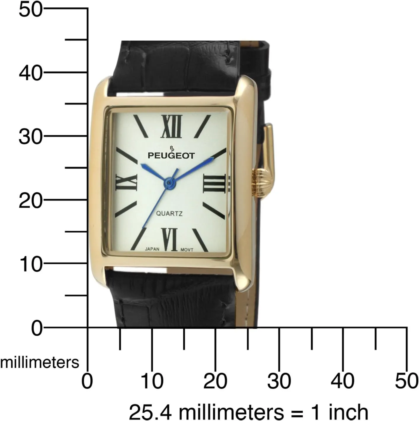 Peugeot Women's 14K Gold Plated Tank Leather Dress Watch with Roman Numerals Dial