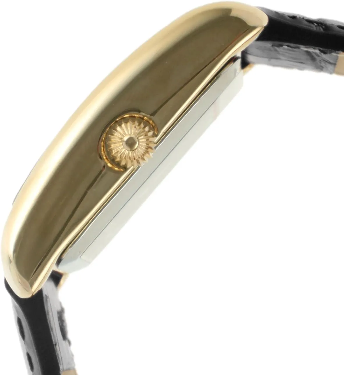 Peugeot Women's 14K Gold Plated Tank Leather Dress Watch with Roman Numerals Dial