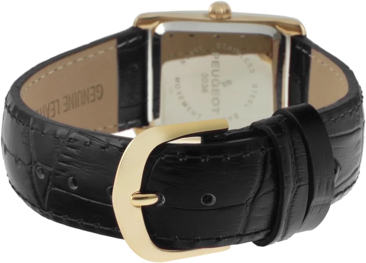 Peugeot Women's 14K Gold Plated Tank Leather Dress Watch with Roman Numerals Dial