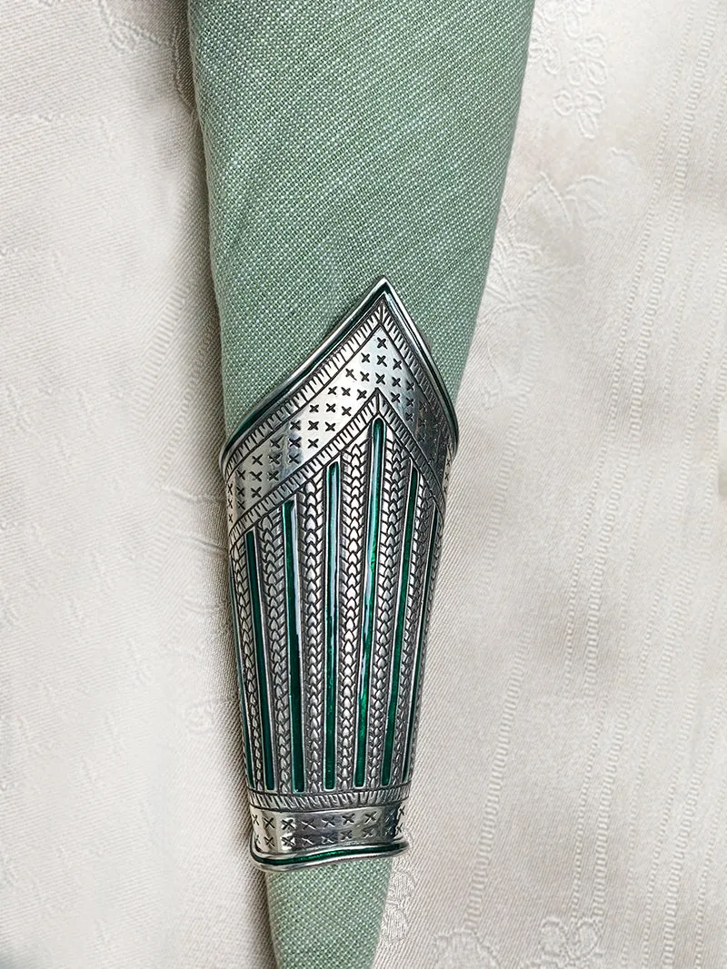 Pewter and Enamel Beetle Leaf Holder Napkin Covers