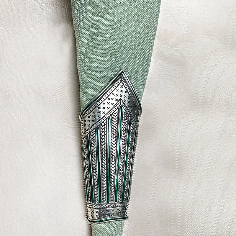 Pewter and Enamel Beetle Leaf Holder Napkin Covers
