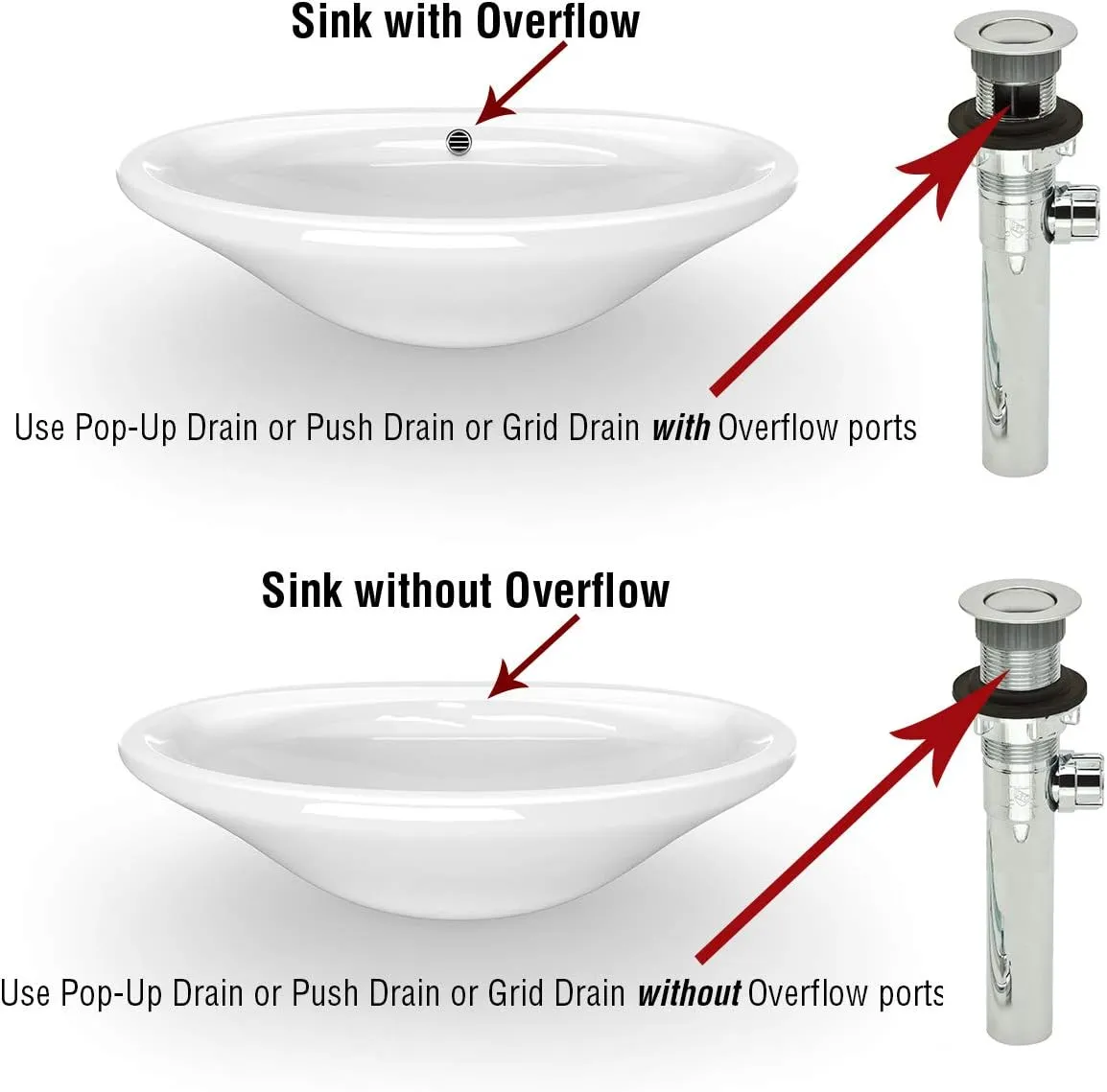 PF WaterWorks PF0324-PB-GR Never Clog Sink/Lavatory, Gray ABS ClogFREE Universal Pop-Up Drain Assembly-Easy Remove Magnetic Stopper-Polished Brass (Grey Body with Overflow)