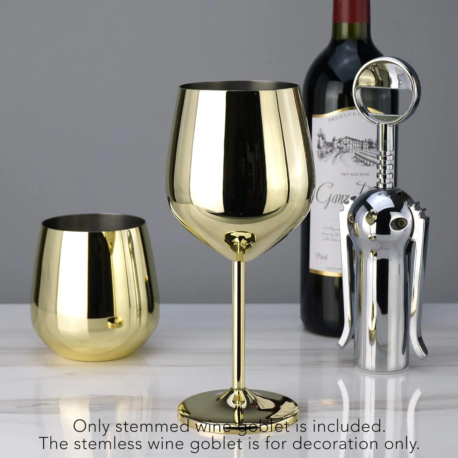 PG Set of 4 Stainless Steel Wine Glass - 18.5oz Gold Wine Glasses - Unbreakable Wine Glasses - Stem Metal Wine Goblets