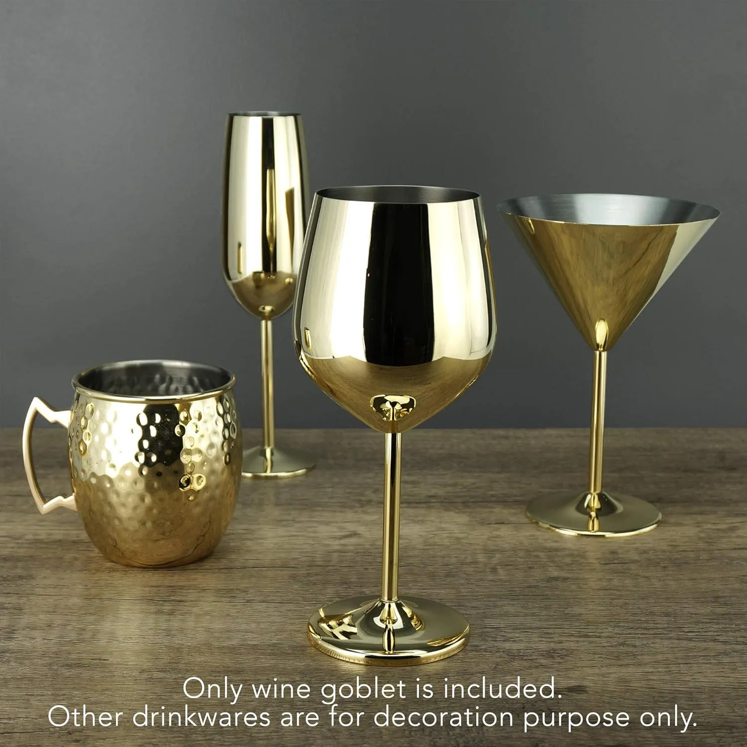 PG Set of 4 Stainless Steel Wine Glass - 18.5oz Gold Wine Glasses - Unbreakable Wine Glasses - Stem Metal Wine Goblets