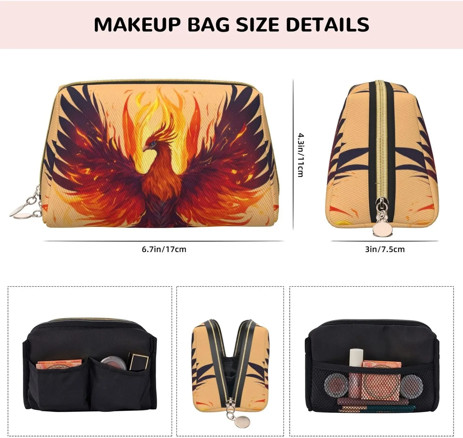 Phoenix Toiletry Pouch, Travel-Friendly Makeup Organizer For Makeup Brushes, Lipsticks