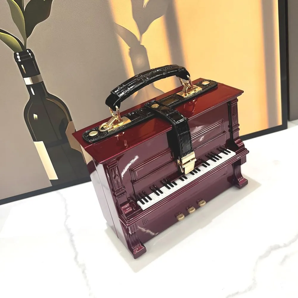 Piano Shaped Purse Handbag Women Crossbody Shoulder Bag Box Shaped Acrylic Evening Top Handle Clutch Bag Novelty Piano Purse