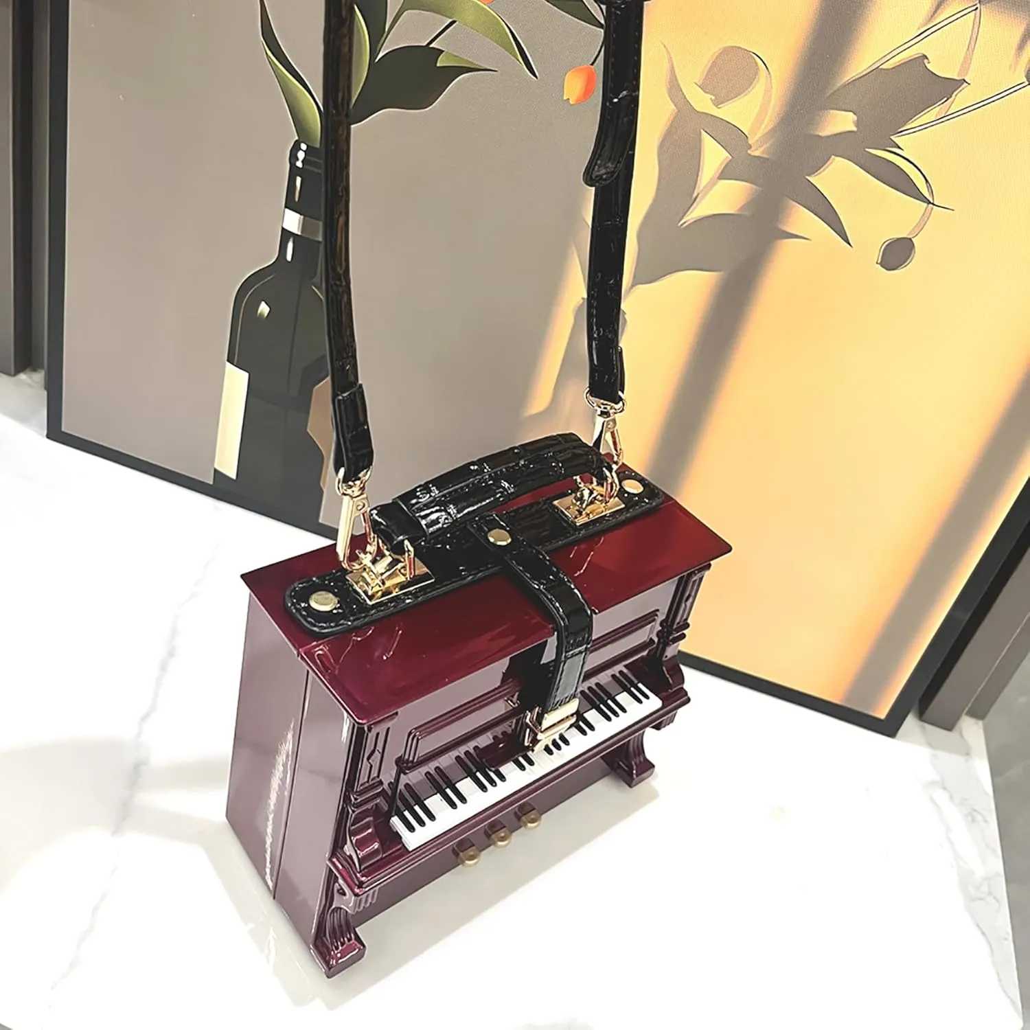 Piano Shaped Purse Handbag Women Crossbody Shoulder Bag Box Shaped Acrylic Evening Top Handle Clutch Bag Novelty Piano Purse