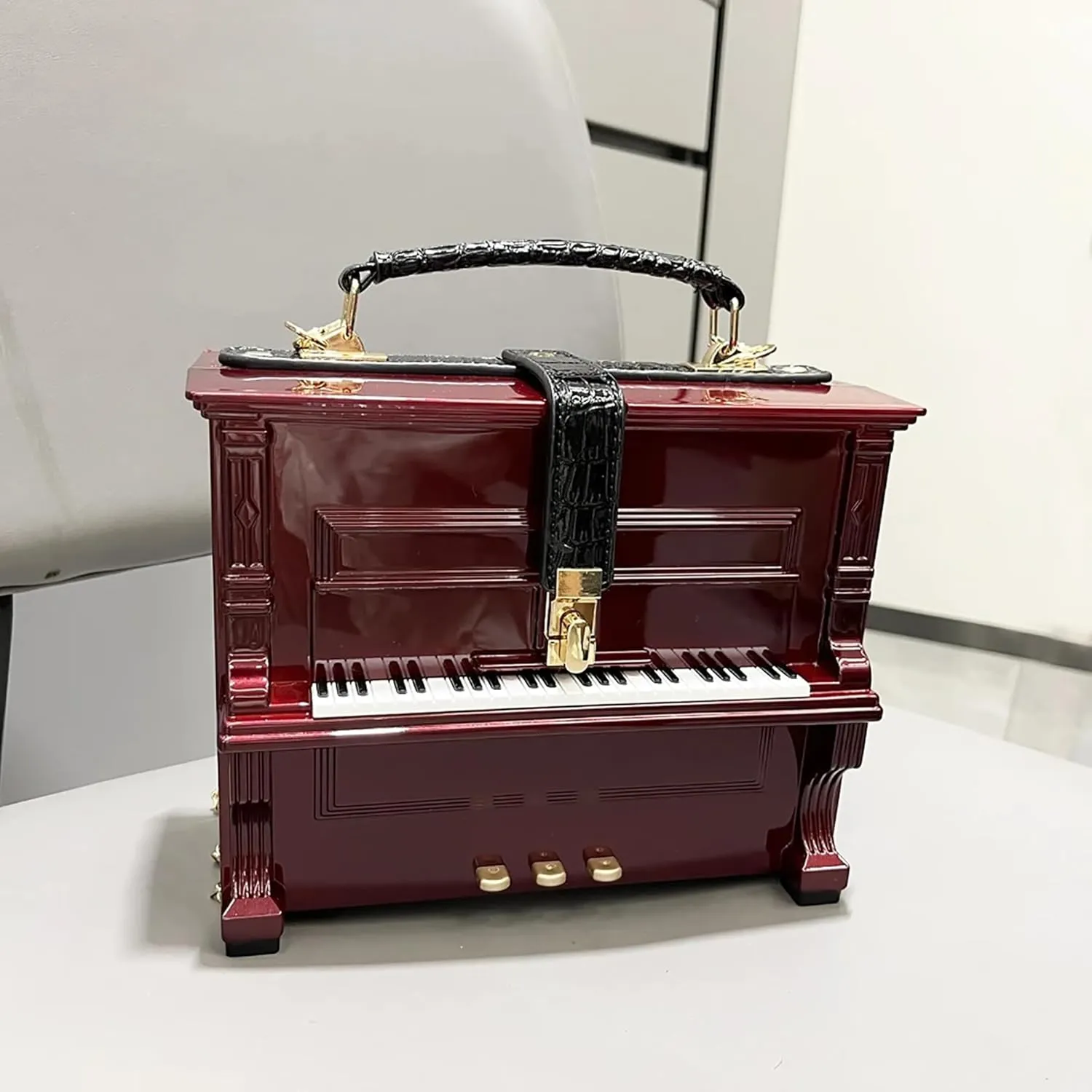 Piano Shaped Purse Handbag Women Crossbody Shoulder Bag Box Shaped Acrylic Evening Top Handle Clutch Bag Novelty Piano Purse