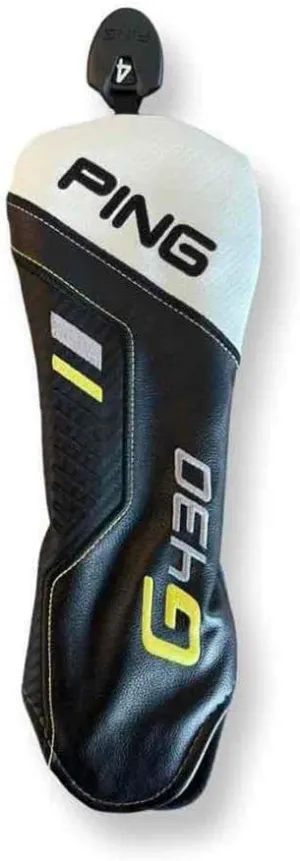 PING G430 Fairway Wood Headcover, Black-White-Yellow-Gray, Leather, Adjustable Number TAG