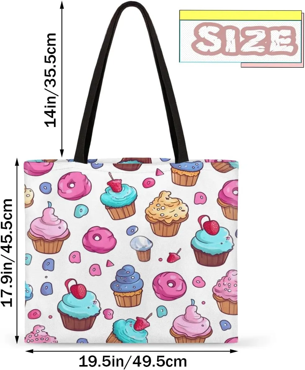 Pink Cartoon Strawberry Canvas Tote Bag for Women Men Stylish Tote Handbag Shoulder Bag Reusable Grocery Bag