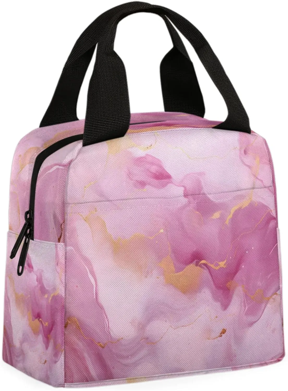 Pink Insulated Lunch Box for Women Men,Cooler Lunch Bag Lunch Tote Bag,Dynamic Fluid Design Portable Thermal Lunch Bags for Outdoor Picnic