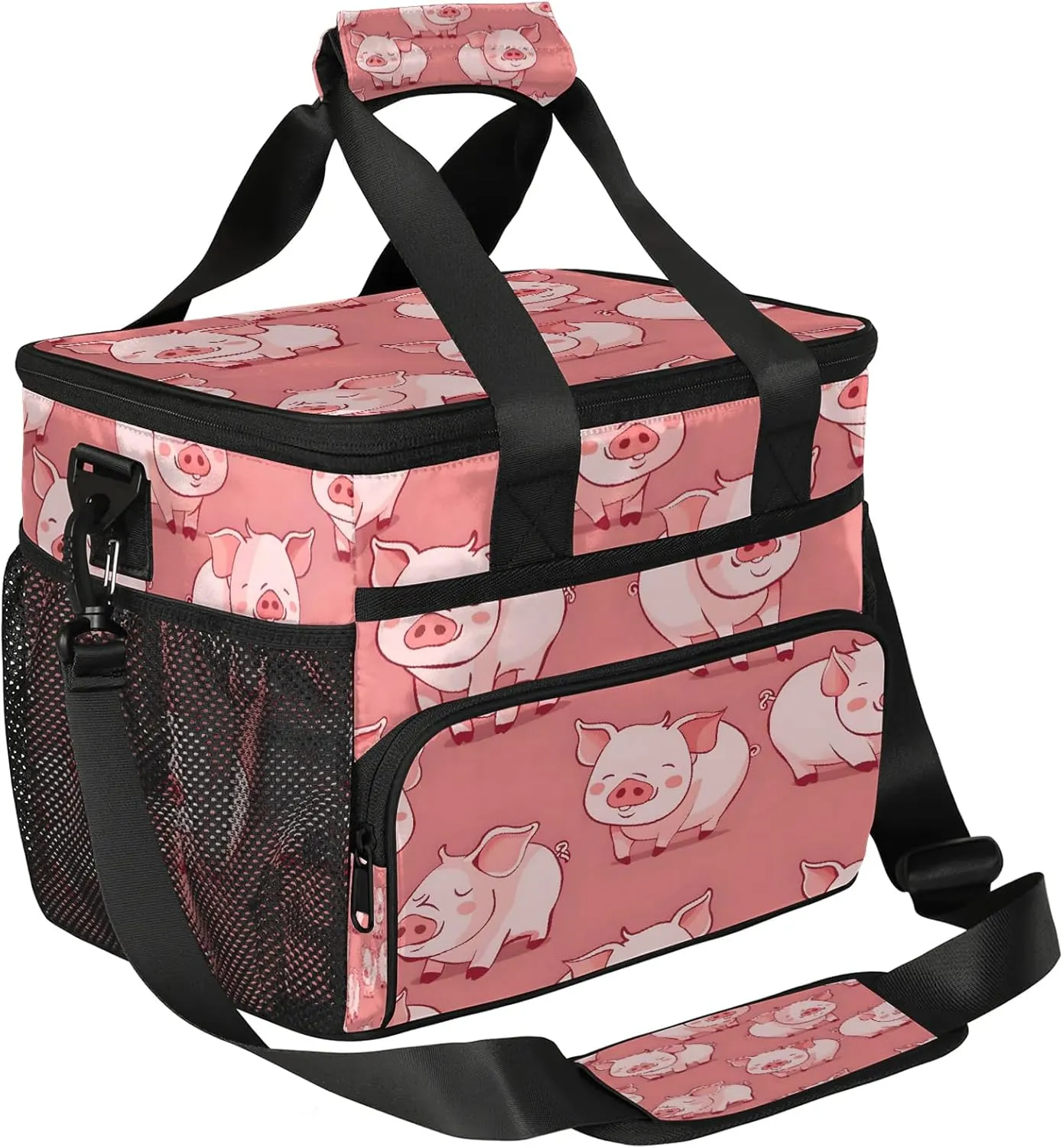 Pink Pig Insulated Large Lunch Bag Lunchbox Reusable Leakproof Cooler Bags with Shoulder Strap for Adult Men Women Work Picnic